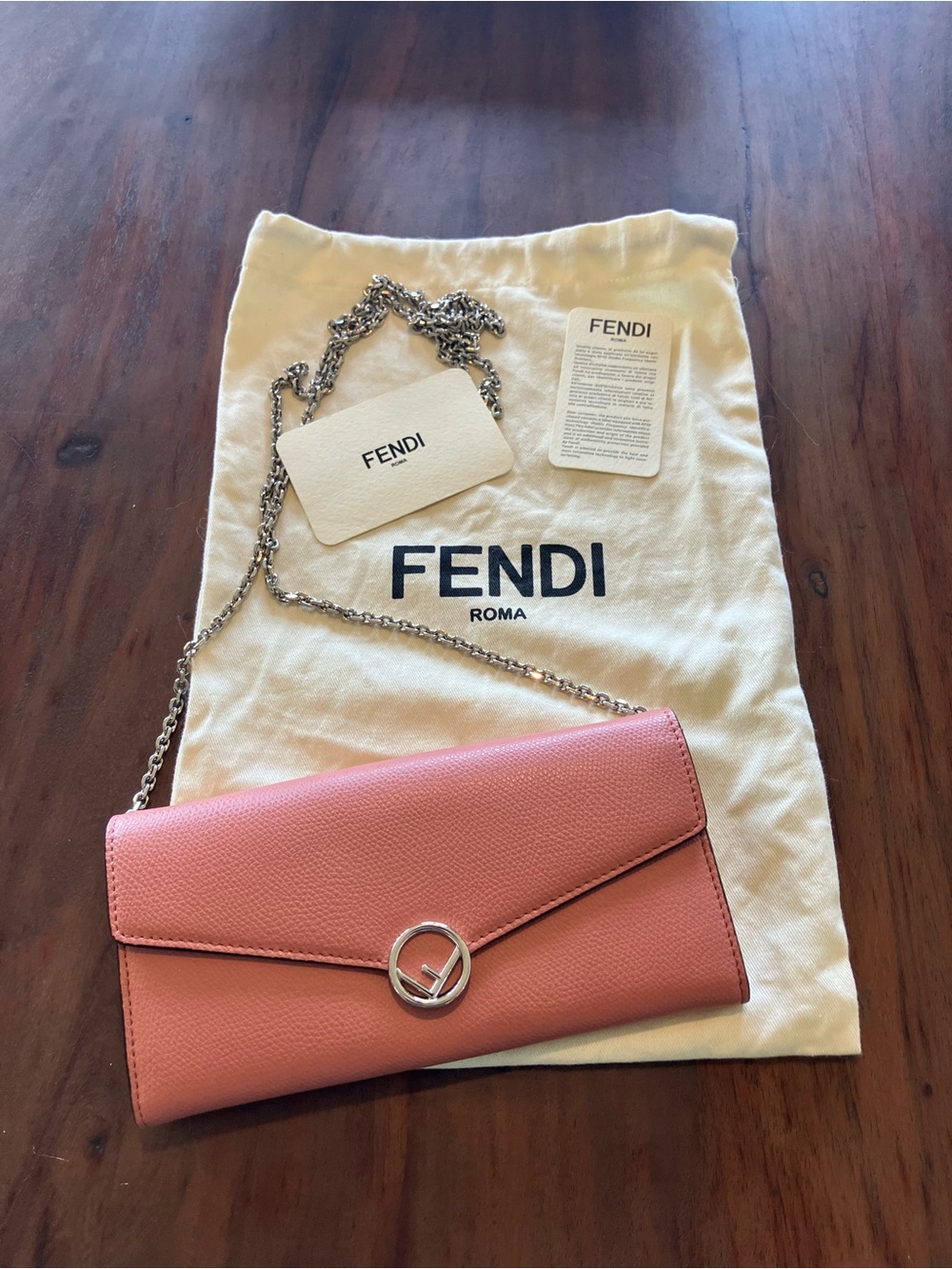 Fendi Pinkish brown Leather Wallet on a chain